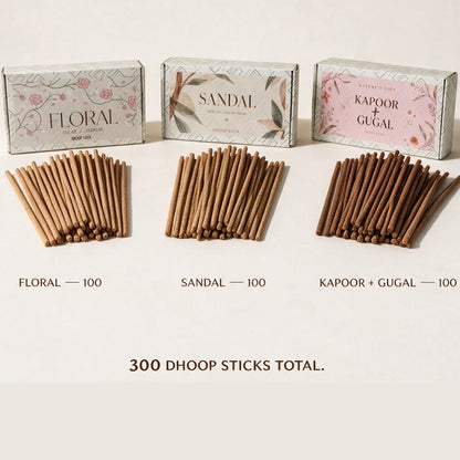 6 Exotic Dhoop Sticks COMBO · 300 Sticks · Low-Smoke