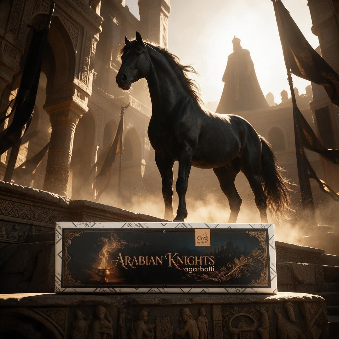 Arabian Knights oriental agarbatti box with black horse and palace