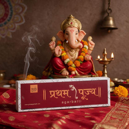 Pratham Pujya agarbatti box with Lord Ganesha idol and diya