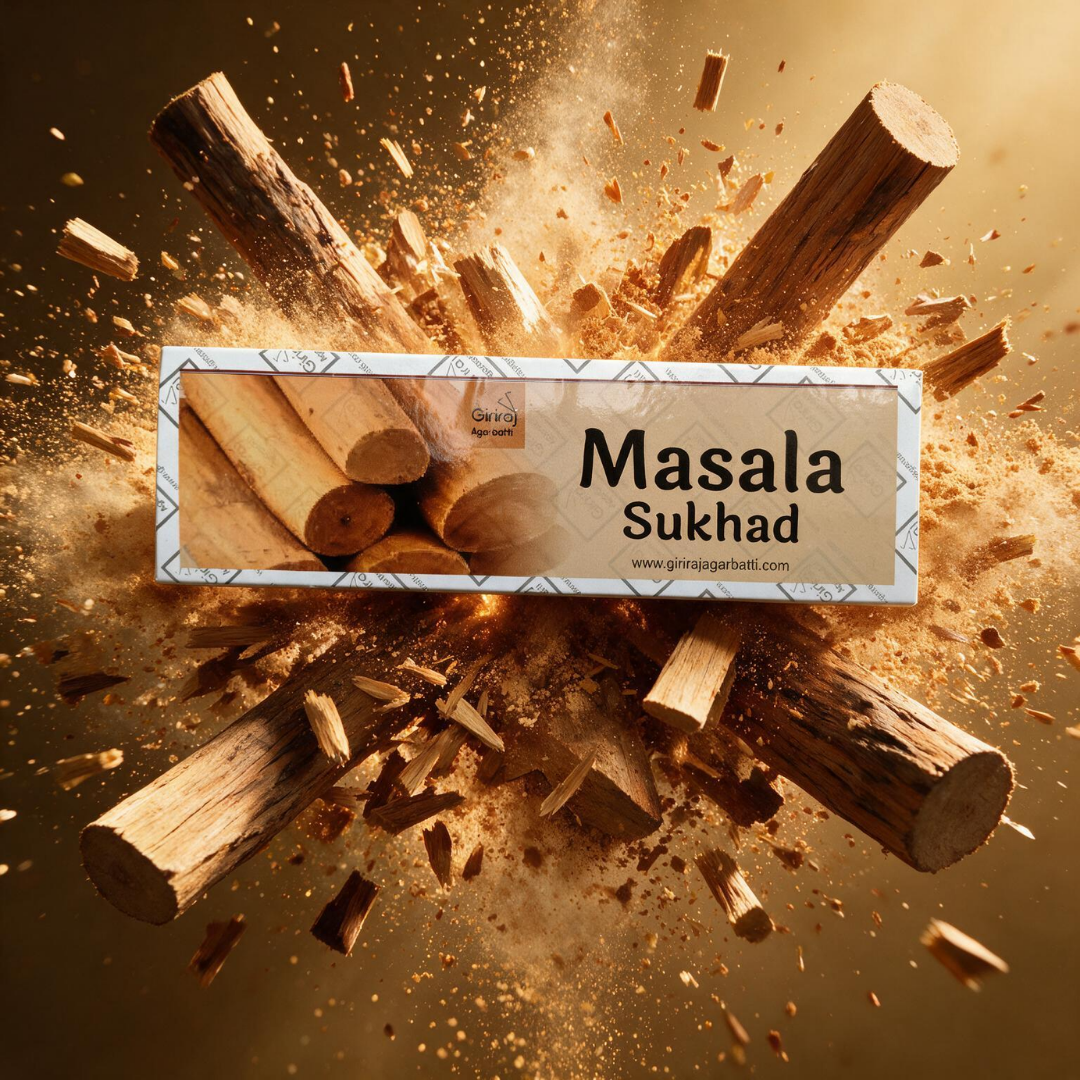 Masala Sukhad sandalwood agarbatti box with bursting sandalwood logs