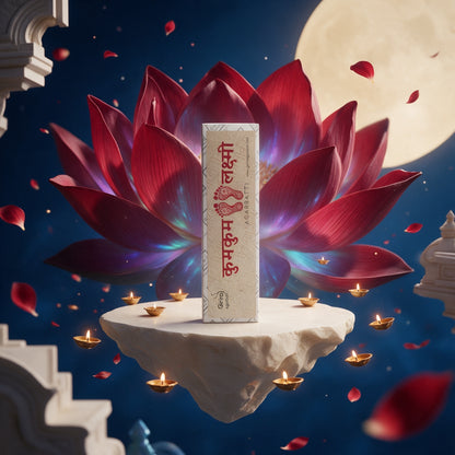Kumkum Lakshmi Diwali agarbatti with red lotus, moon and diyas