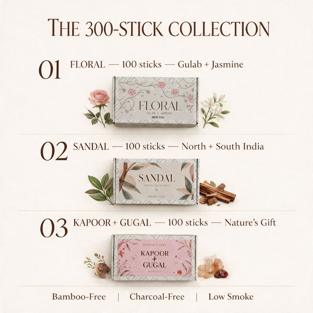 6 Exotic Dhoop Sticks COMBO · 300 Sticks · Low-Smoke