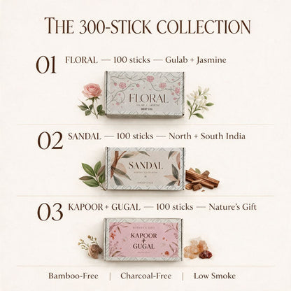 6 Exotic Dhoop Sticks COMBO · 300 Sticks · Low-Smoke