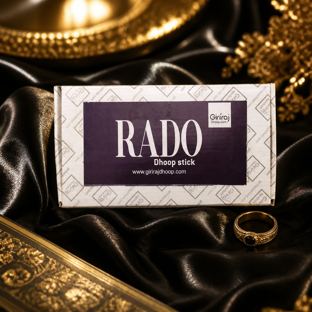 Rado Dhoop Stick box on black silk with a gold ring
