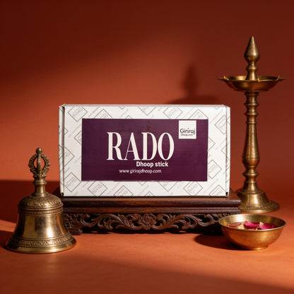 Rado Dhoop Stick box with brass temple bell, lamp and rose petals
